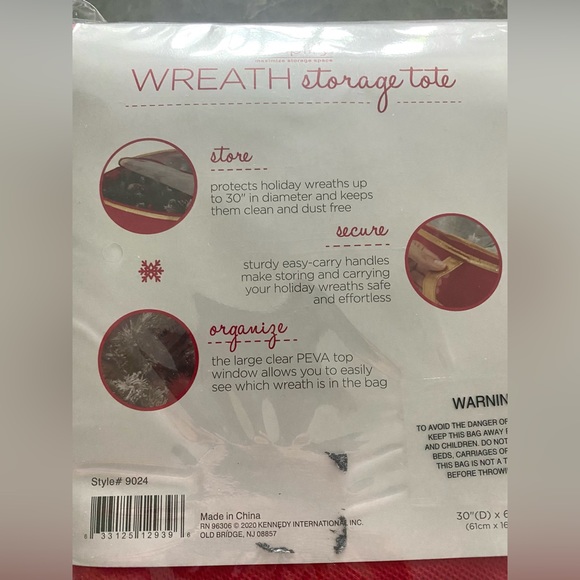 Simplify Holiday/ Christmas Set of Two 30 Inch Wreath Storage Totes- Red & Gold - Picture 12 of 14